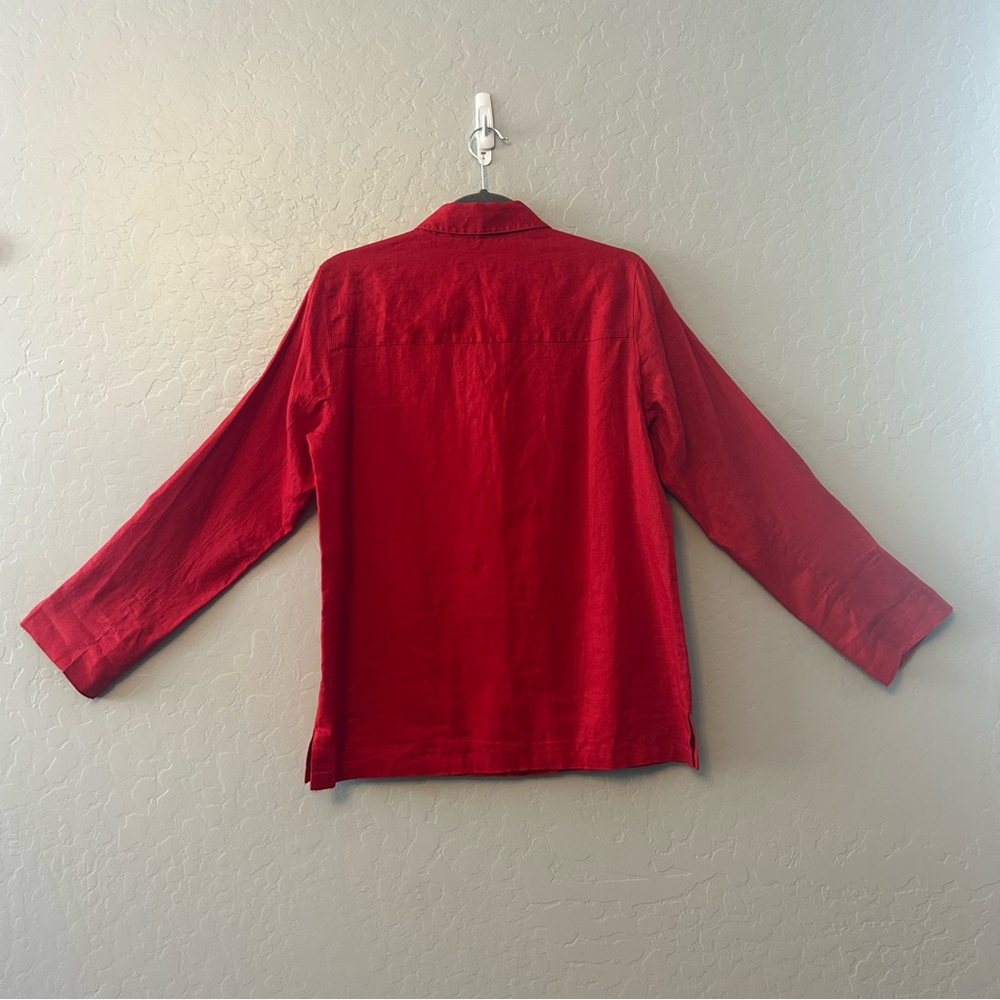 Lauren Ralph Lauren petite red linen long sleeve button down blouse size medium - Picture 5 of 16